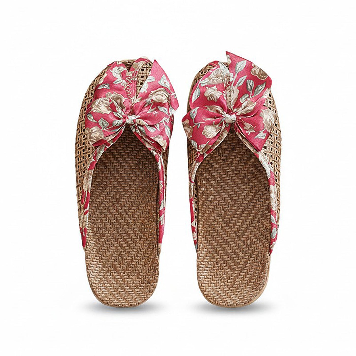 Woven Indoor Slippers with Floral Bow Detail