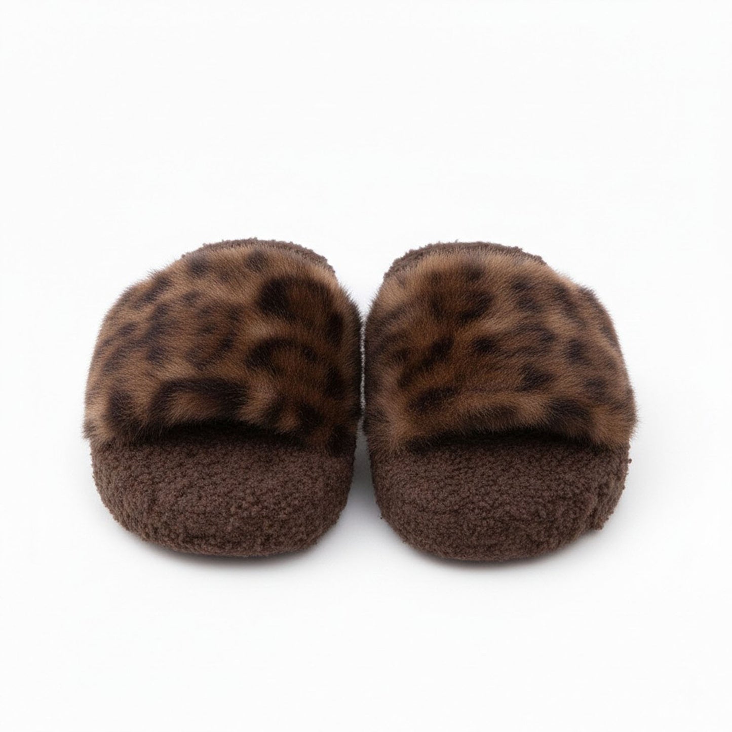Leopard Faux Fur Slide Slippers with Plush Footbed