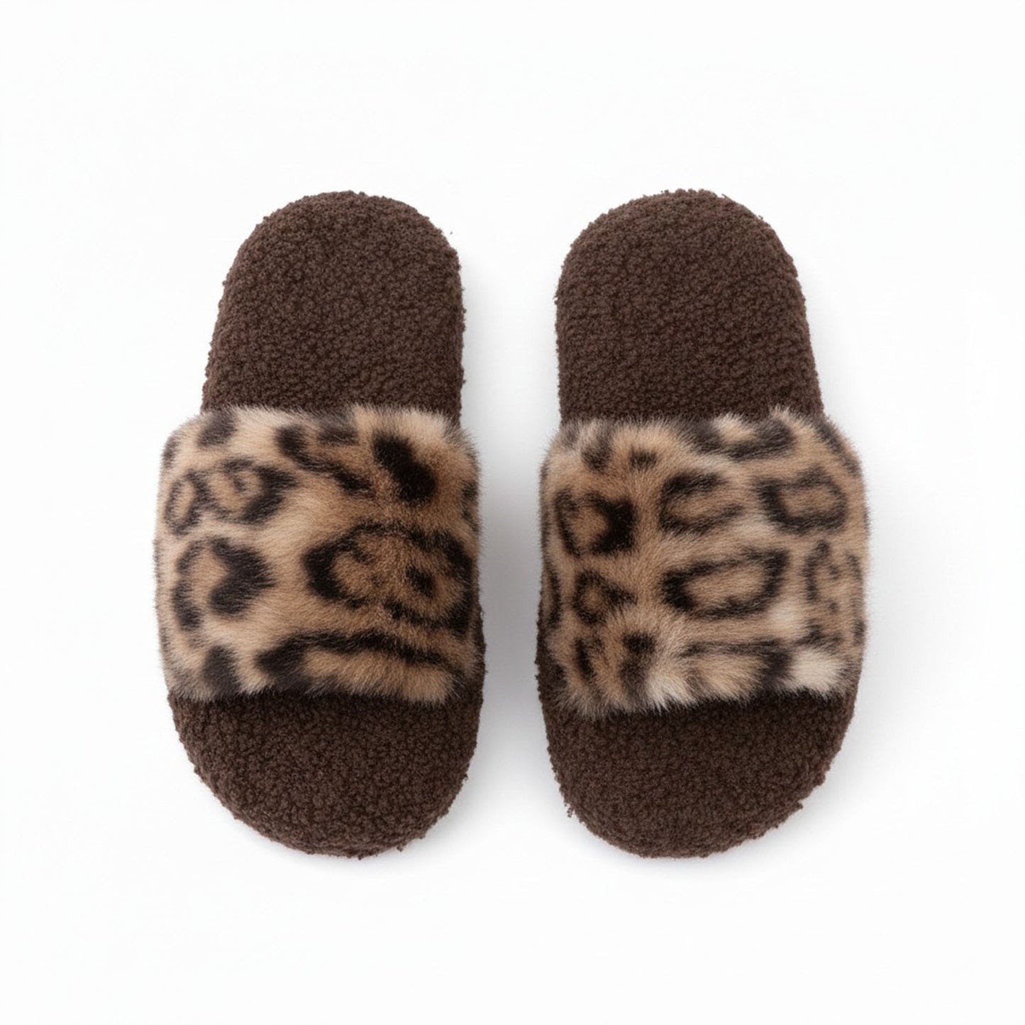 Leopard Faux Fur Slide Slippers with Plush Footbed