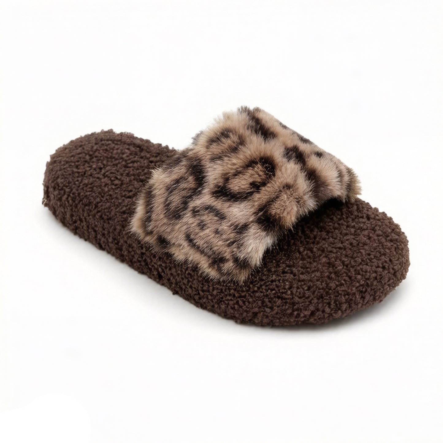 Leopard Faux Fur Slide Slippers with Plush Footbed