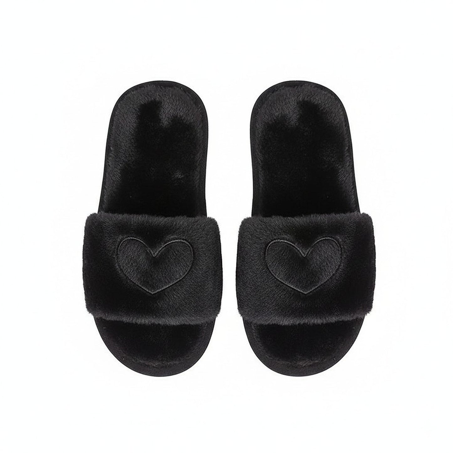 Plush Heart Detail Slide Slippers with Cushioned Sole