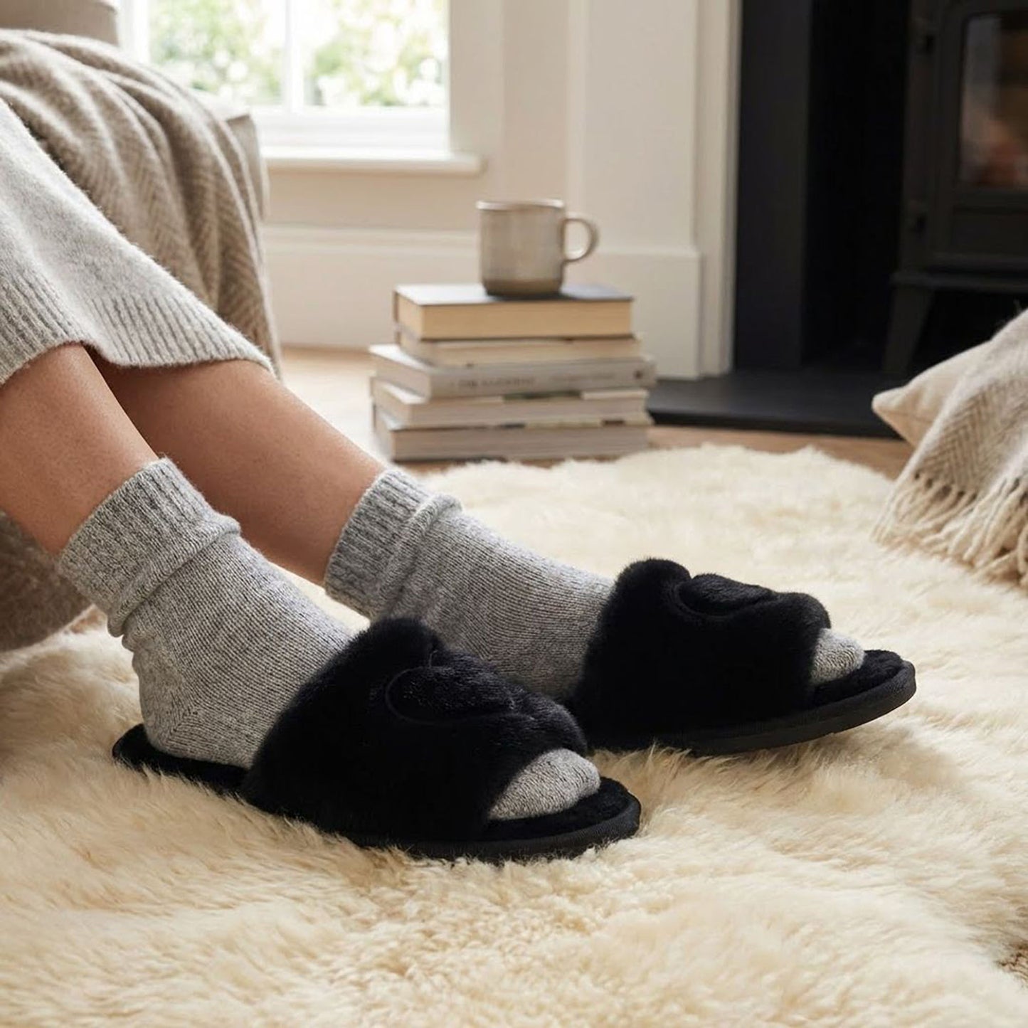 Plush Heart Detail Slide Slippers with Cushioned Sole