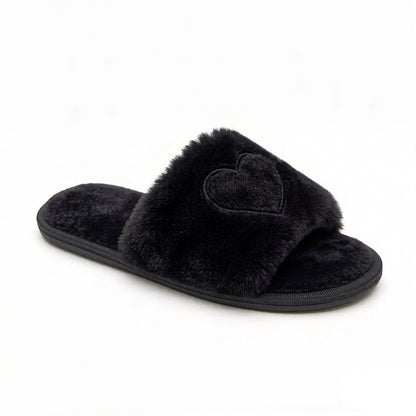 Plush Heart Detail Slide Slippers with Cushioned Sole