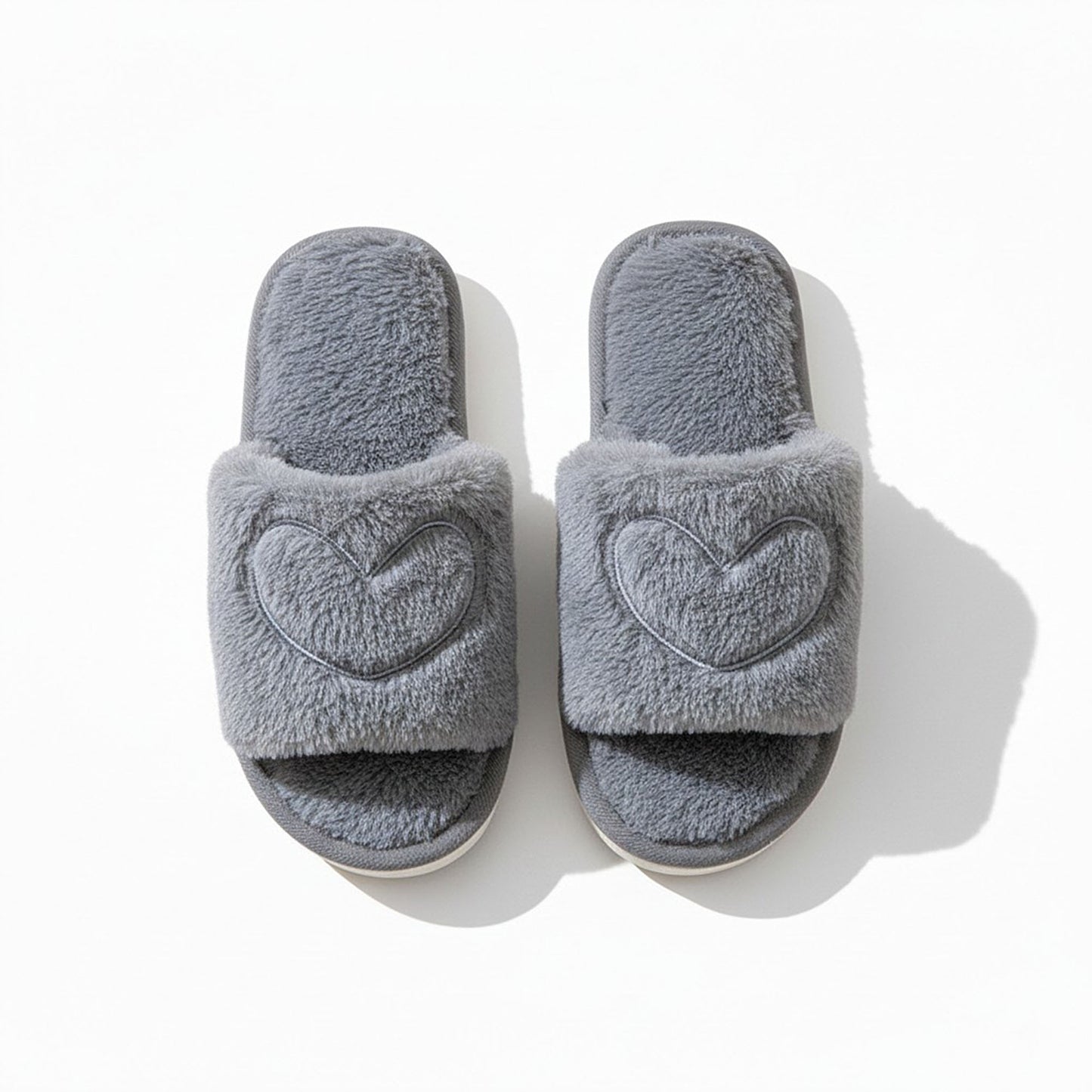 Plush Heart Detail Slide Slippers with Cushioned Sole