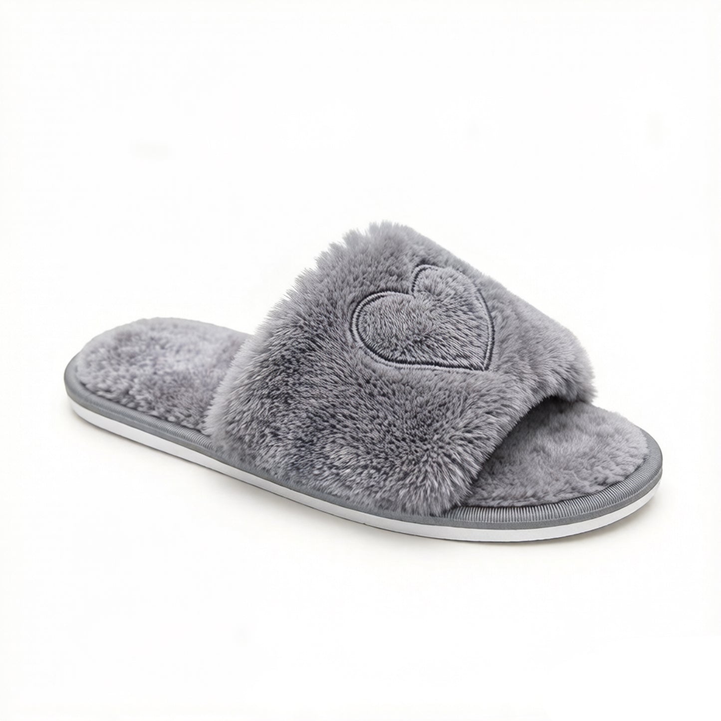 Plush Heart Detail Slide Slippers with Cushioned Sole