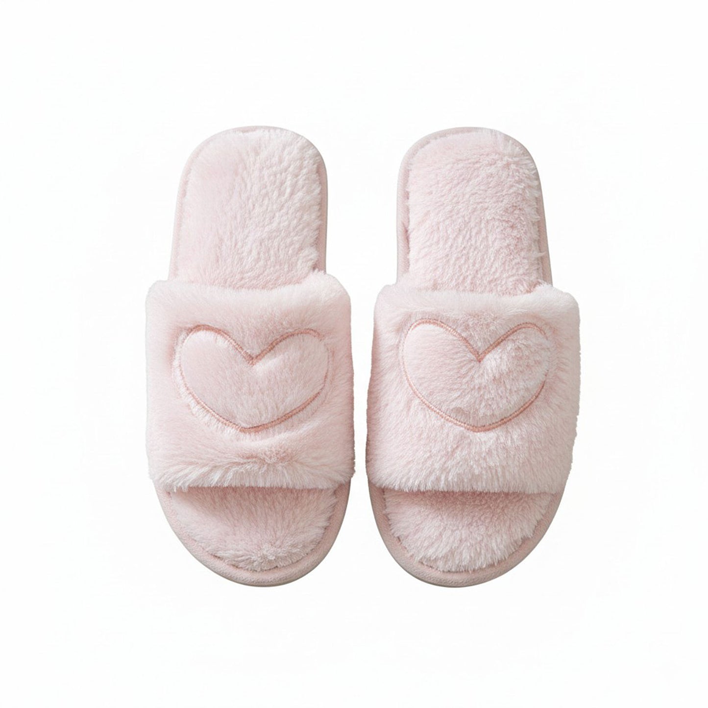Plush Heart Detail Slide Slippers with Cushioned Sole