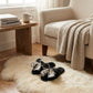 Plush Slide Slippers with Bow and Graphic Detail