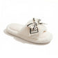 Plush Slide Slippers with Bow and Graphic Detail
