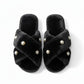 Plush Slide Slippers with Pearl Embellishment Detail