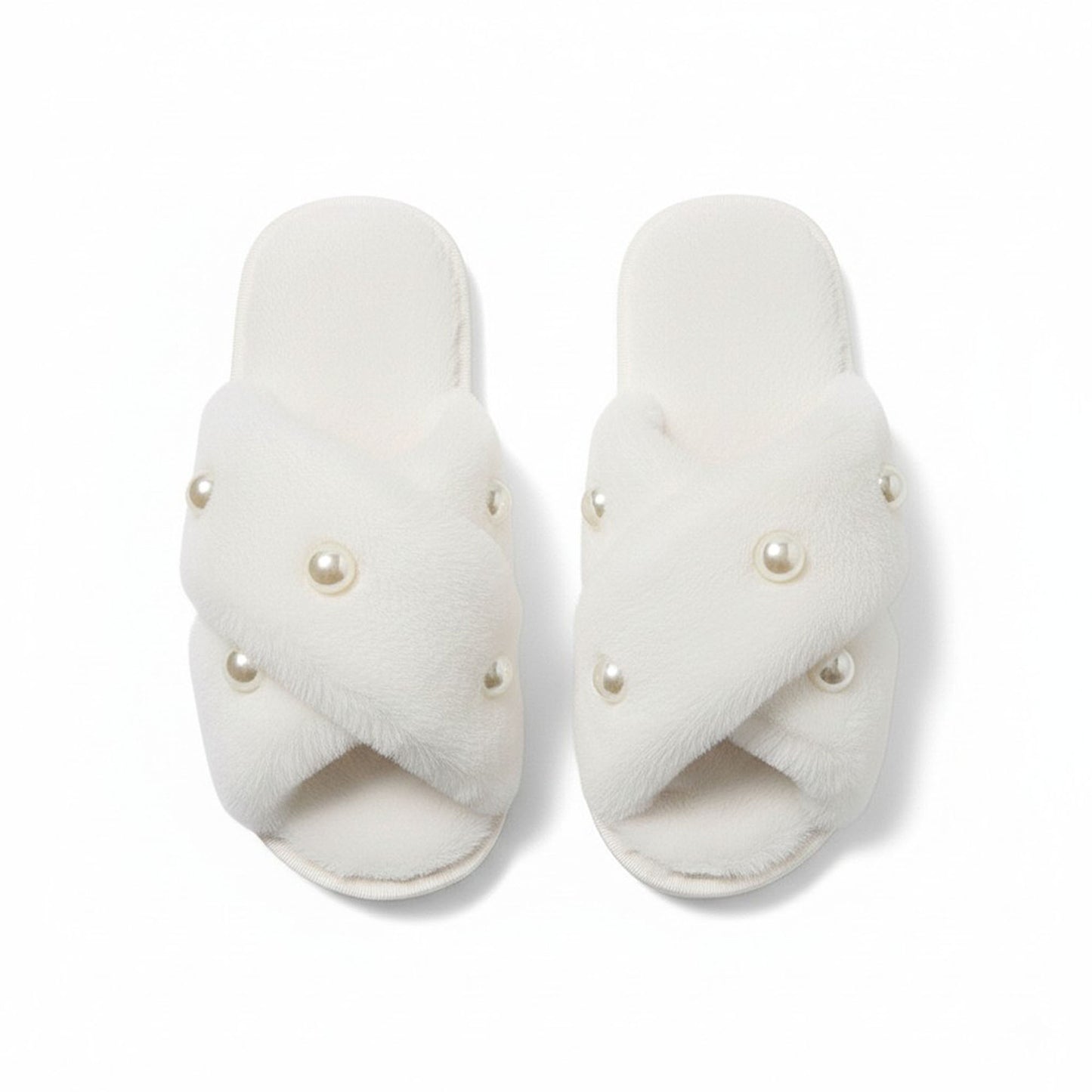 Plush Slide Slippers with Pearl Embellishment Detail
