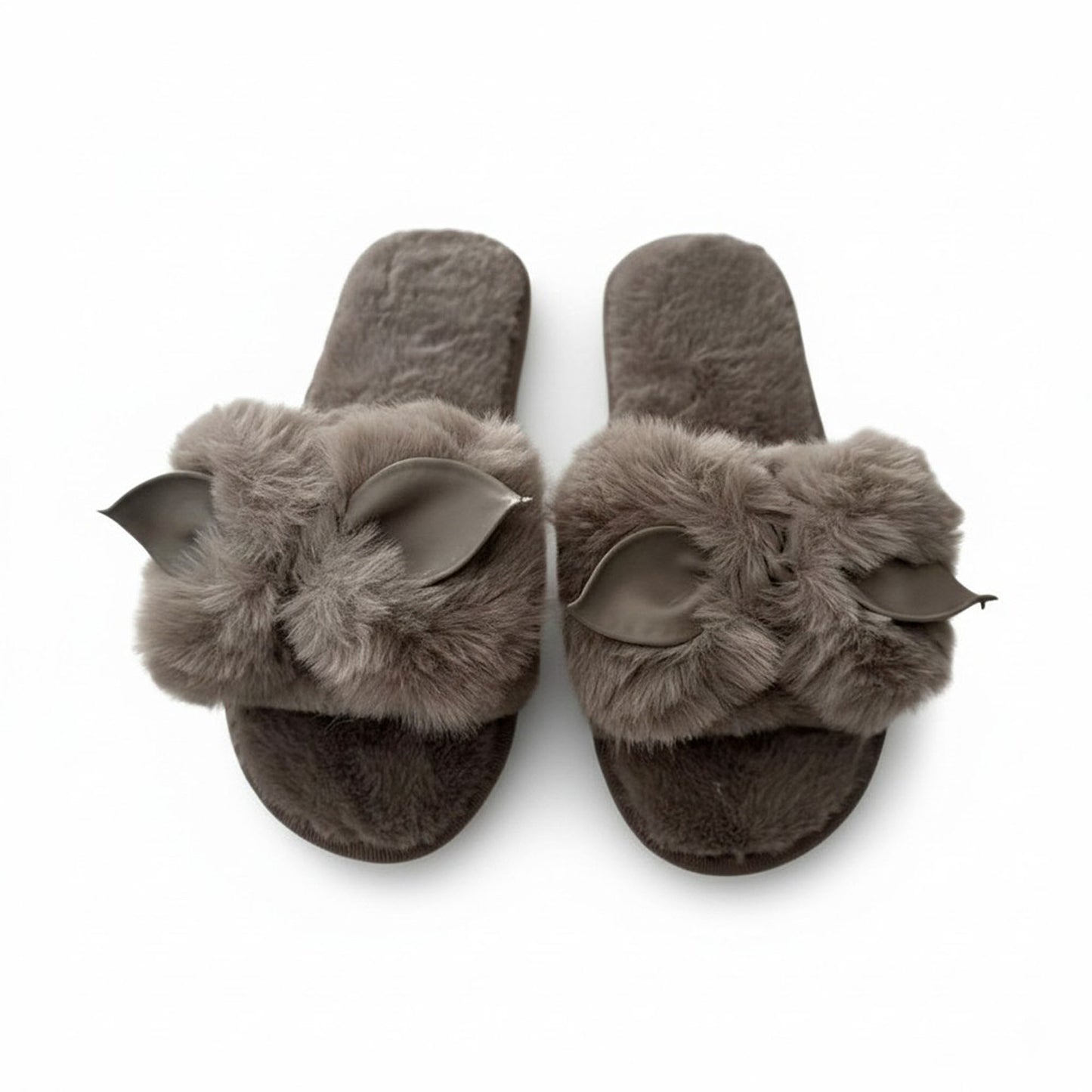 Plush Slide Slippers with 3D Animal Ear Detail