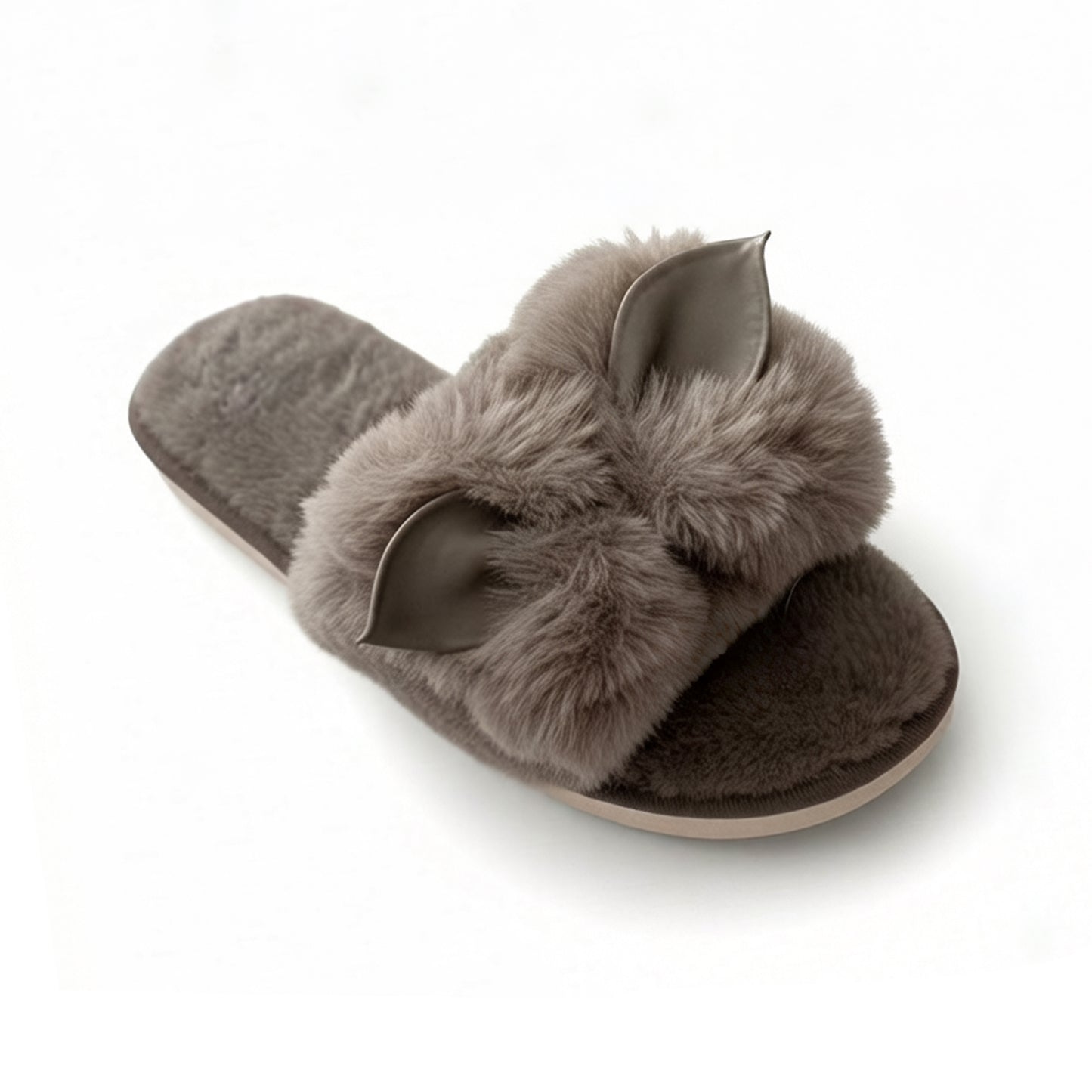 Plush Slide Slippers with 3D Animal Ear Detail