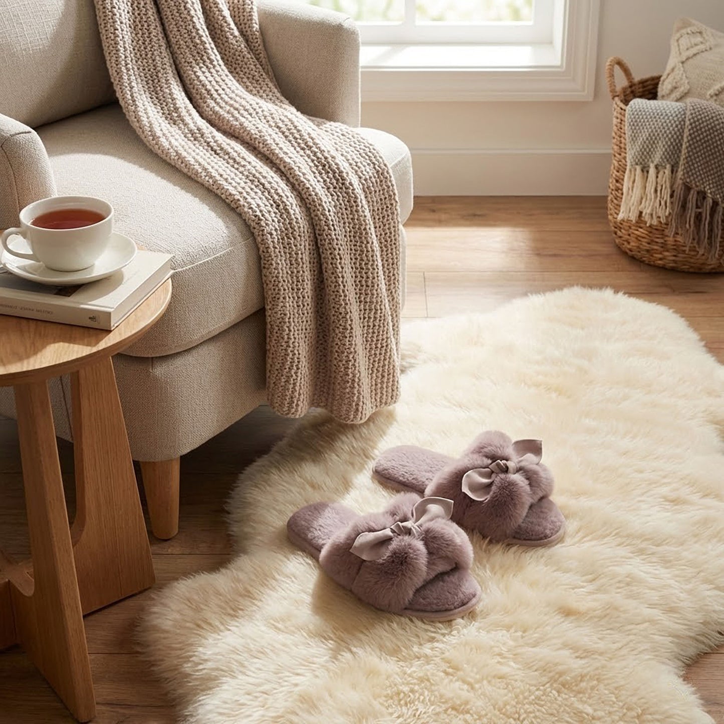 Plush Slide Slippers with 3D Animal Ear Detail