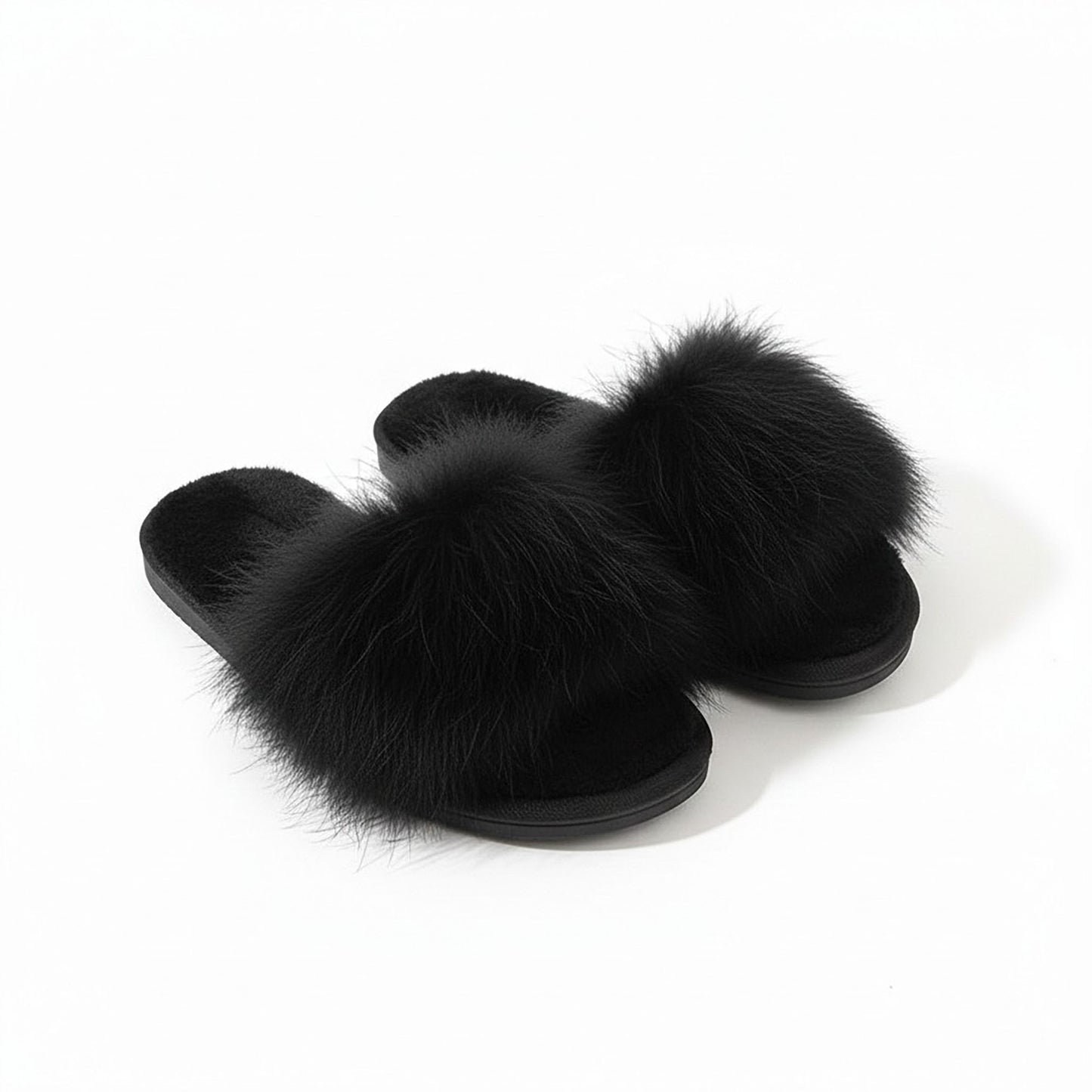 Plush Faux Fur Slide Slippers with Fluffy Strap