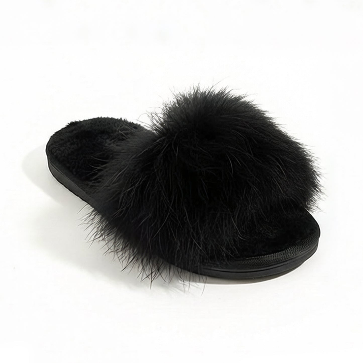 Plush Faux Fur Slide Slippers with Fluffy Strap