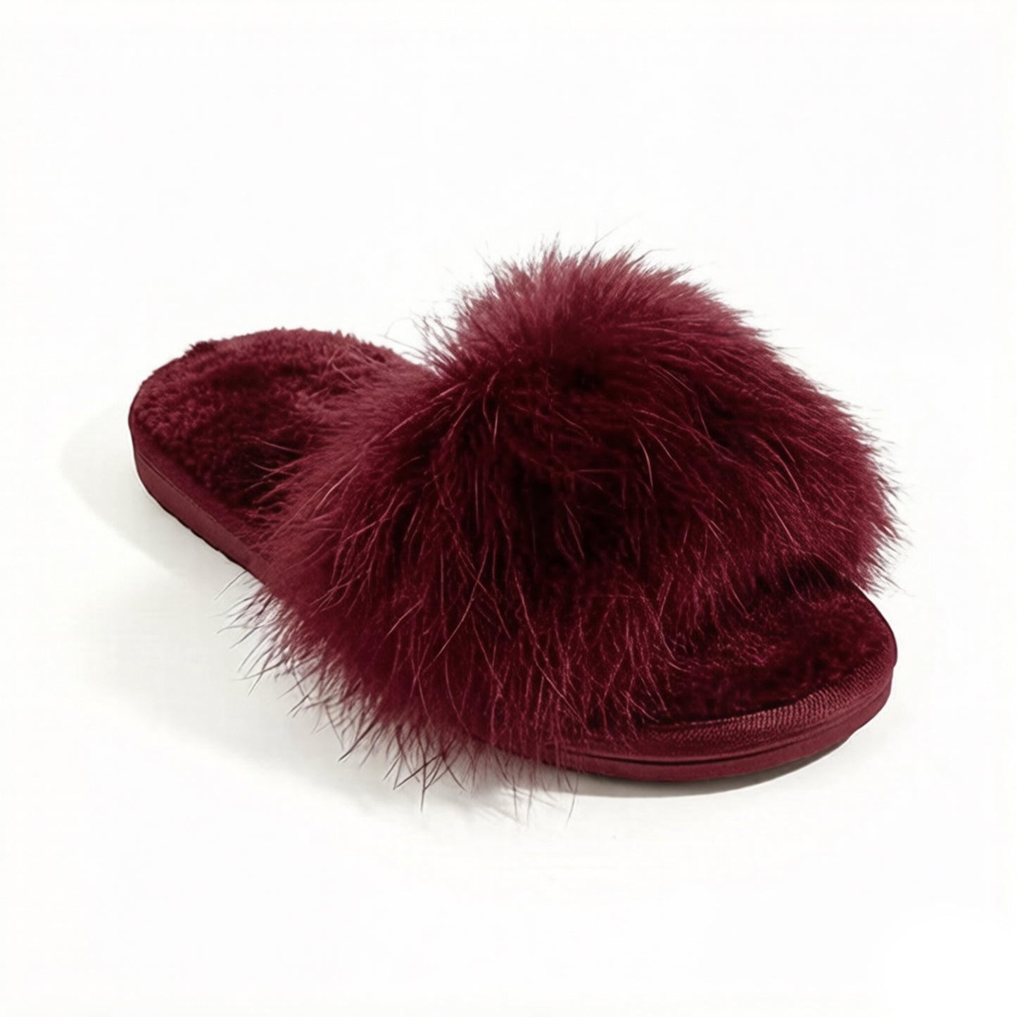 Plush Faux Fur Slide Slippers with Fluffy Strap