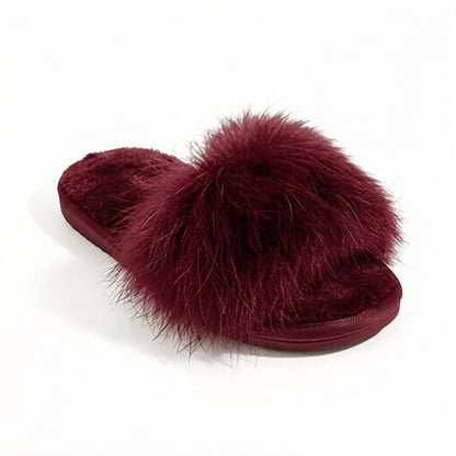Plush Faux Fur Slide Slippers with Fluffy Strap