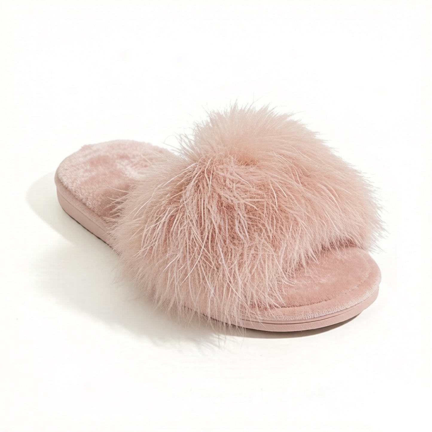 Plush Faux Fur Slide Slippers with Fluffy Strap