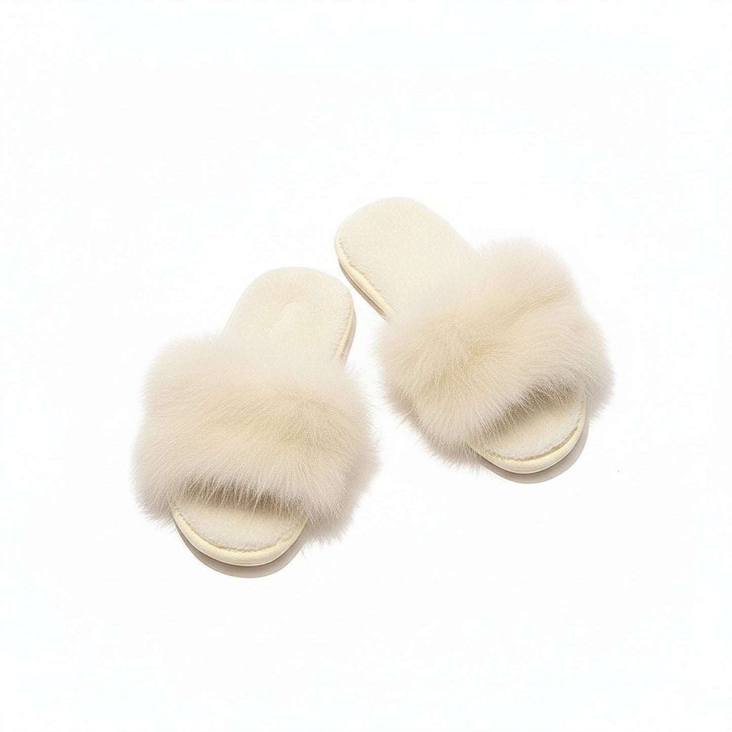 Plush Faux Fur Slide Slippers with Fluffy Strap