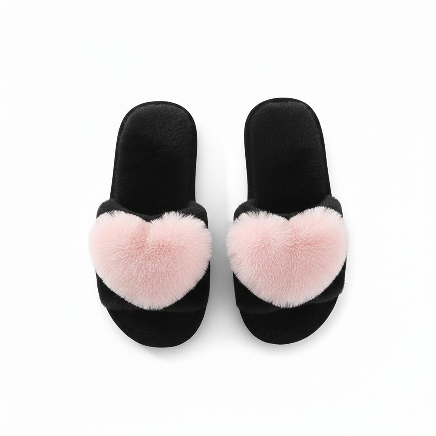 Plush Slide Slippers with Faux Fur Pom Detail