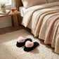 Plush Slide Slippers with Faux Fur Pom Detail