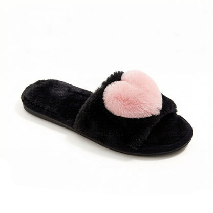 Plush Slide Slippers with Faux Fur Pom Detail