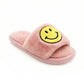 Plush Slide Slippers with Smiley Graphic Detail