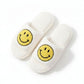 Plush Slide Slippers with Smiley Graphic Detail