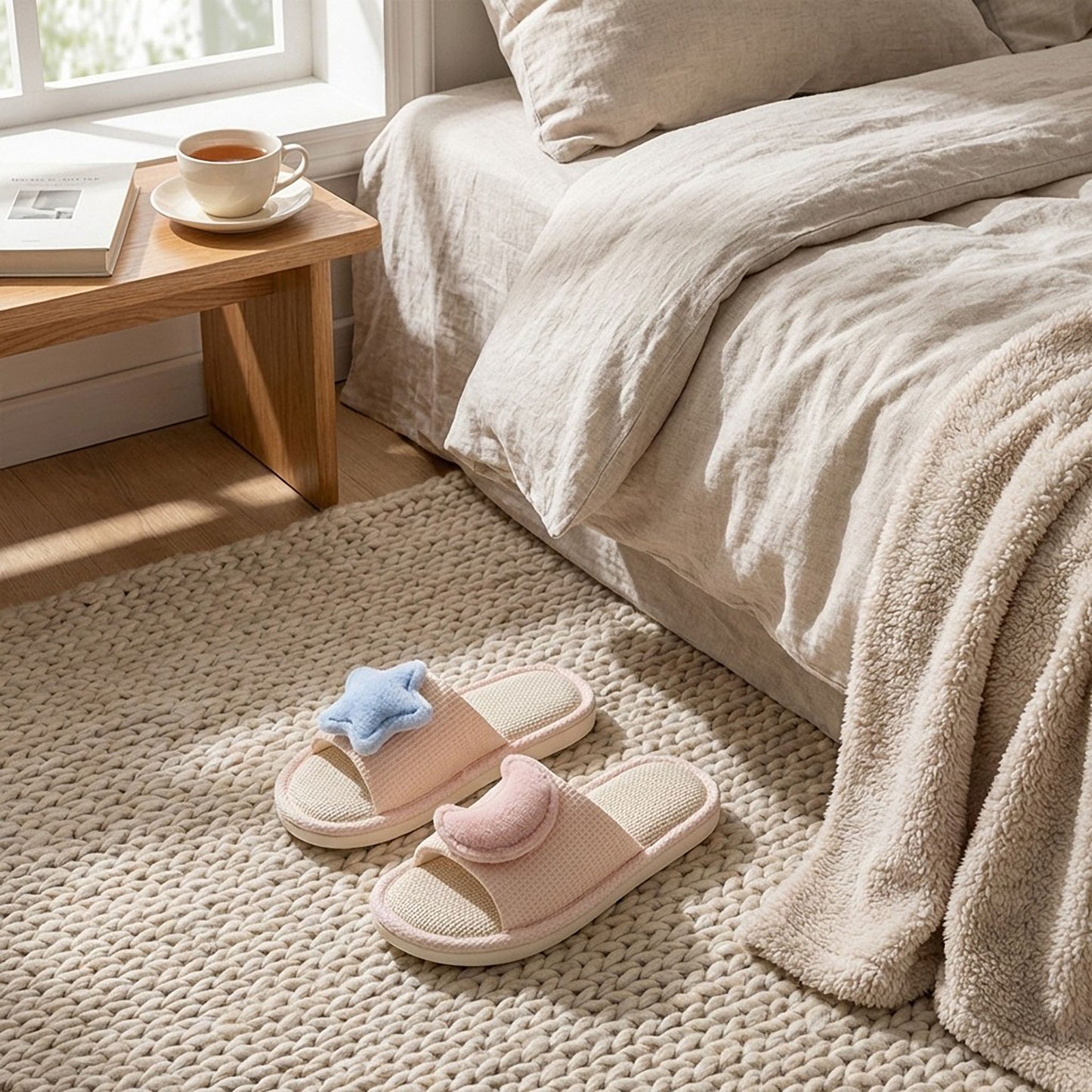 Indoor Slide Slippers with Star and Moon Detail
