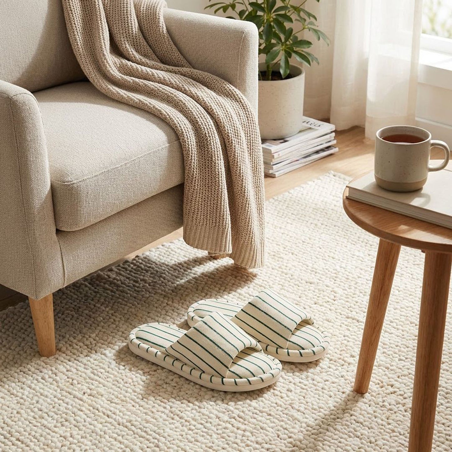 Indoor Slide Slippers with Stripe Pattern