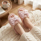 Plush Indoor Slide Slippers with Heart Bow Detail