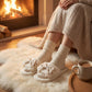Plush Indoor Slide Slippers with Heart Bow Detail