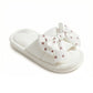 Plush Indoor Slide Slippers with Heart Bow Detail