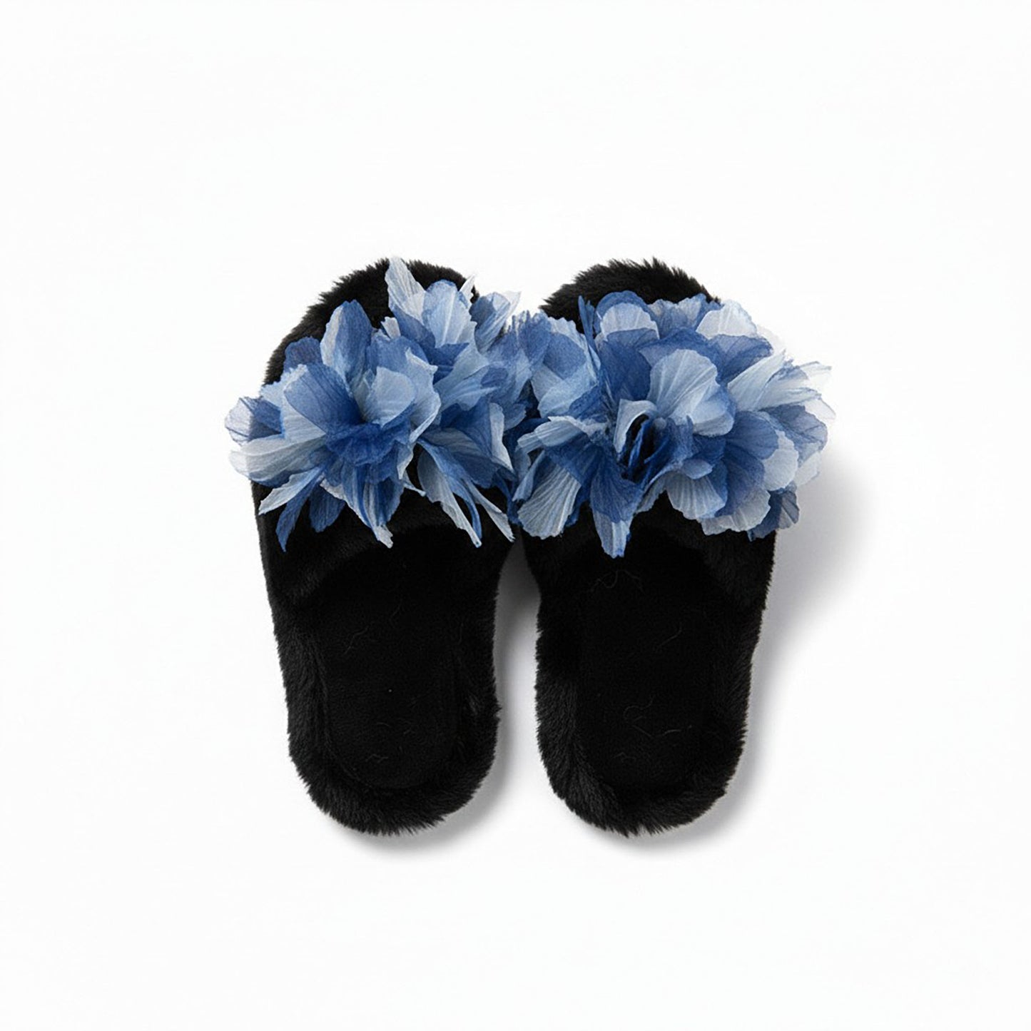 Plush Indoor Slide Slippers with Floral Mesh Detail