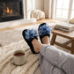 Plush Indoor Slide Slippers with Floral Mesh Detail