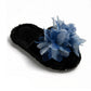 Plush Indoor Slide Slippers with Floral Mesh Detail