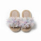 Plush Indoor Slide Slippers with Floral Mesh Detail