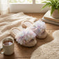 Plush Indoor Slide Slippers with Floral Mesh Detail