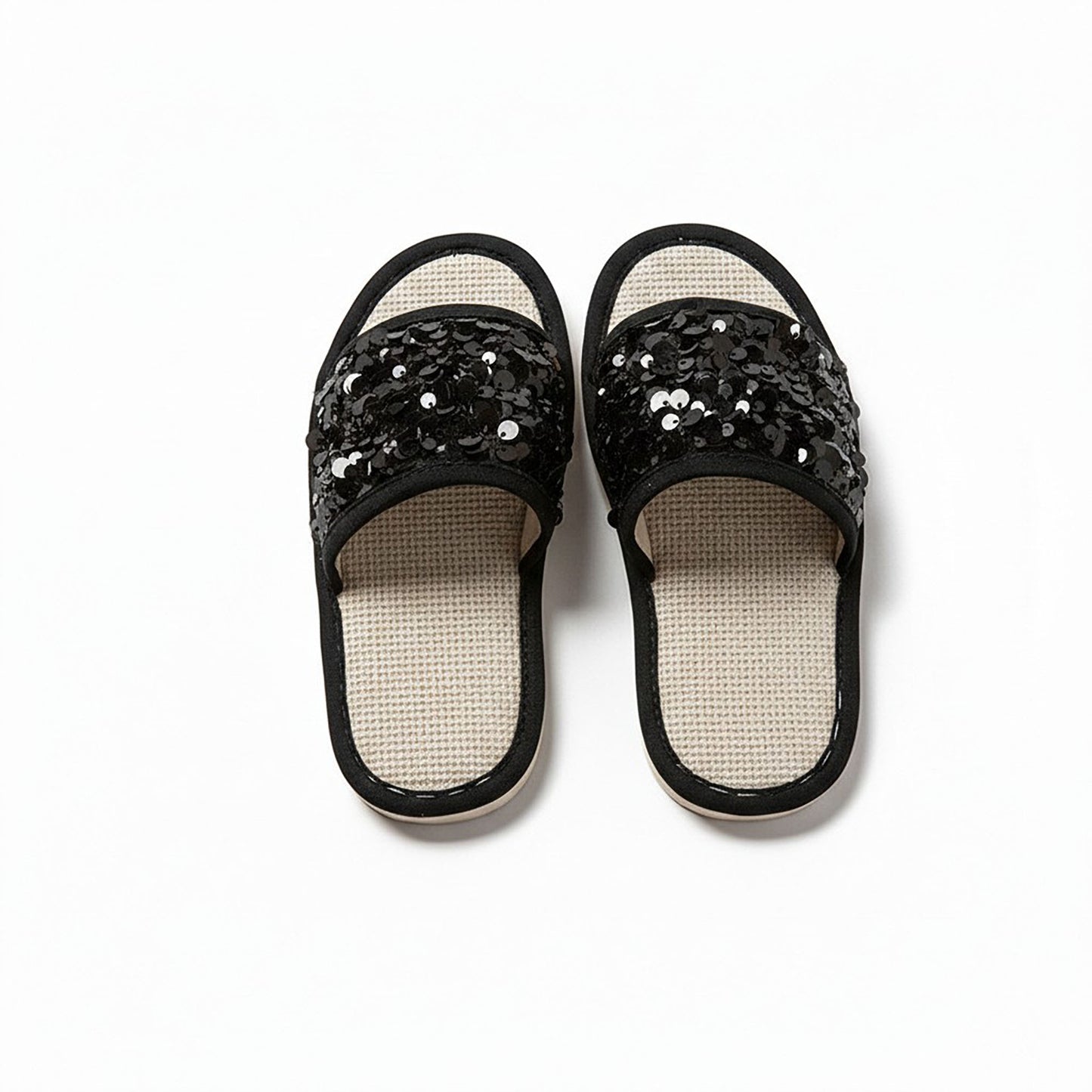 Sequin Indoor Slide Slippers with Cushioned Sole and Breathable Woven Footbed