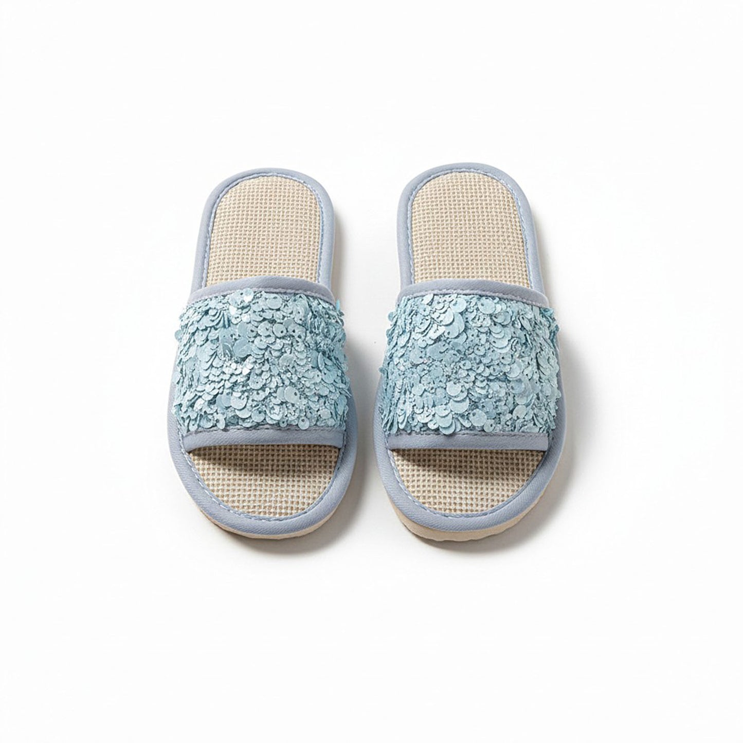 Sequin Indoor Slide Slippers with Cushioned Sole and Breathable Woven Footbed