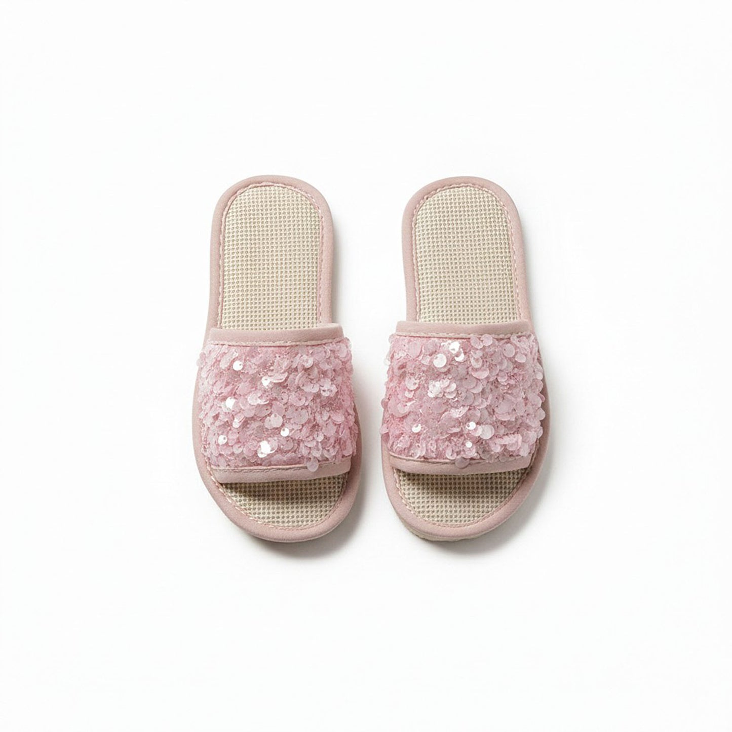 Sequin Indoor Slide Slippers with Cushioned Sole and Breathable Woven Footbed
