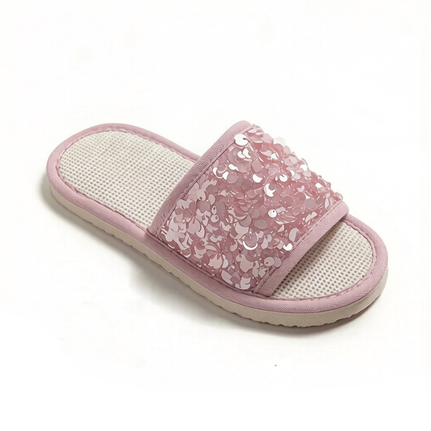 Sequin Indoor Slide Slippers with Cushioned Sole and Breathable Woven Footbed