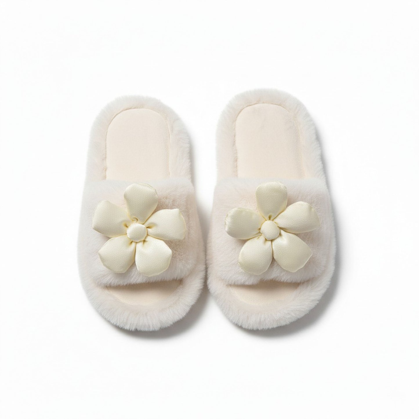 Plush Indoor Slide Slippers with 3D Floral Detail and Cushioned Sole Design