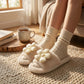 Plush Indoor Slide Slippers with 3D Floral Detail and Cushioned Sole Design