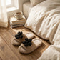 Plush Indoor Slide Slippers with 3D Floral Detail and Cushioned Sole Design