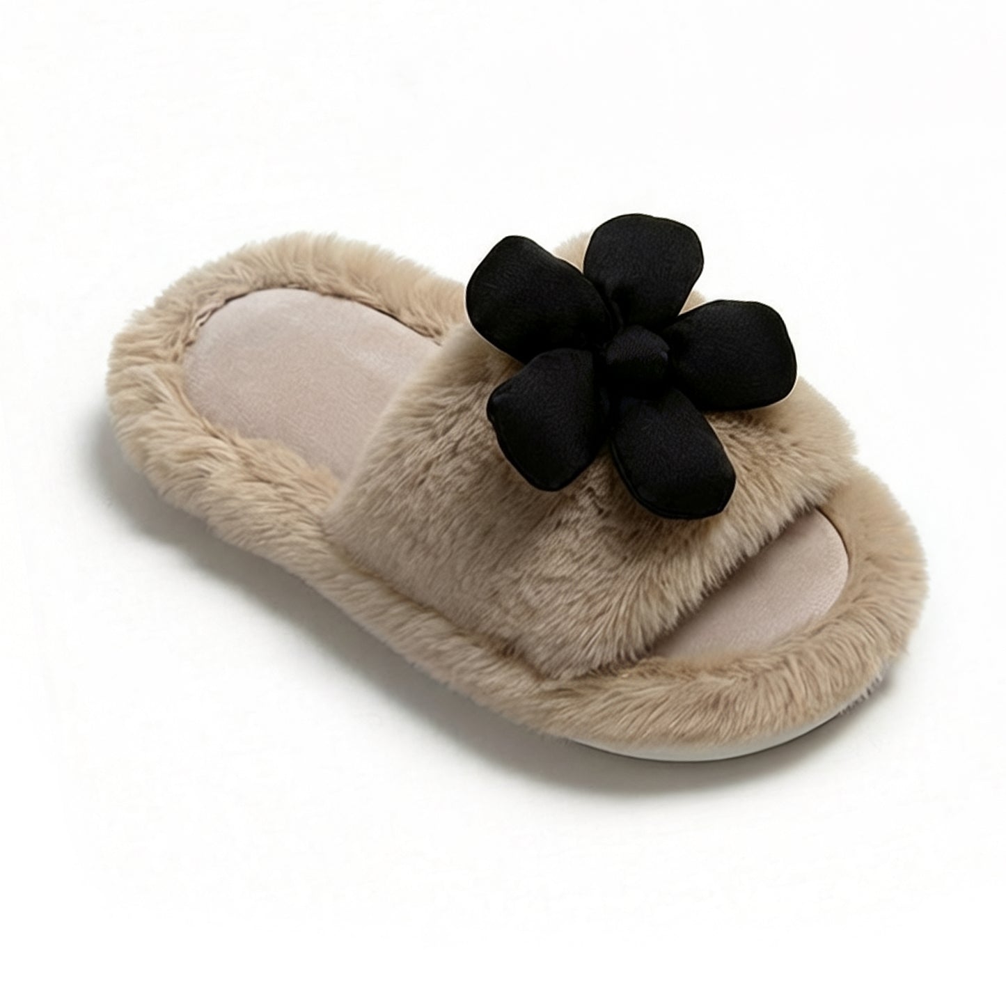 Plush Indoor Slide Slippers with 3D Floral Detail and Cushioned Sole Design