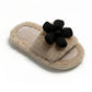 Plush Indoor Slide Slippers with 3D Floral Detail and Cushioned Sole Design