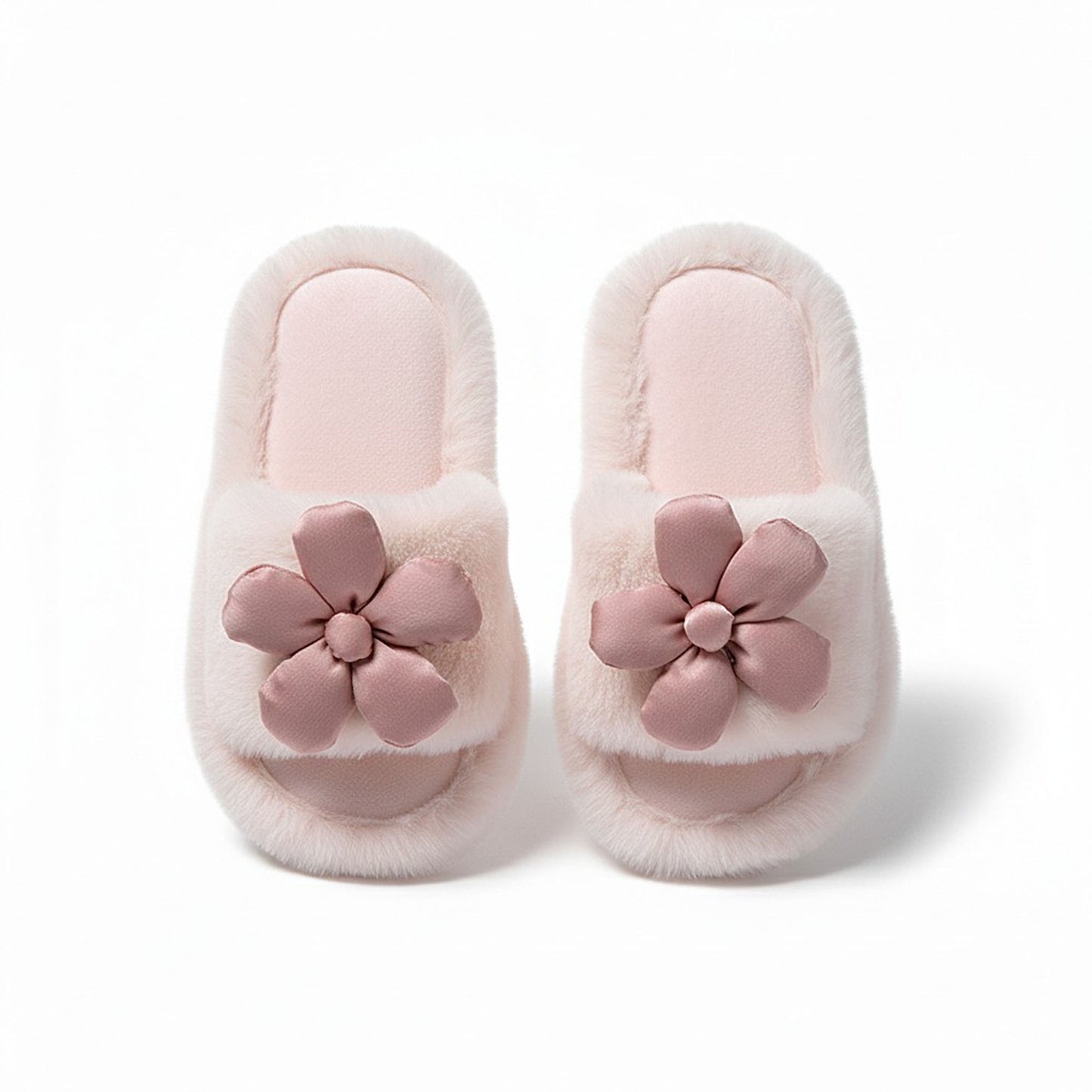 Plush Indoor Slide Slippers with 3D Floral Detail and Cushioned Sole Design
