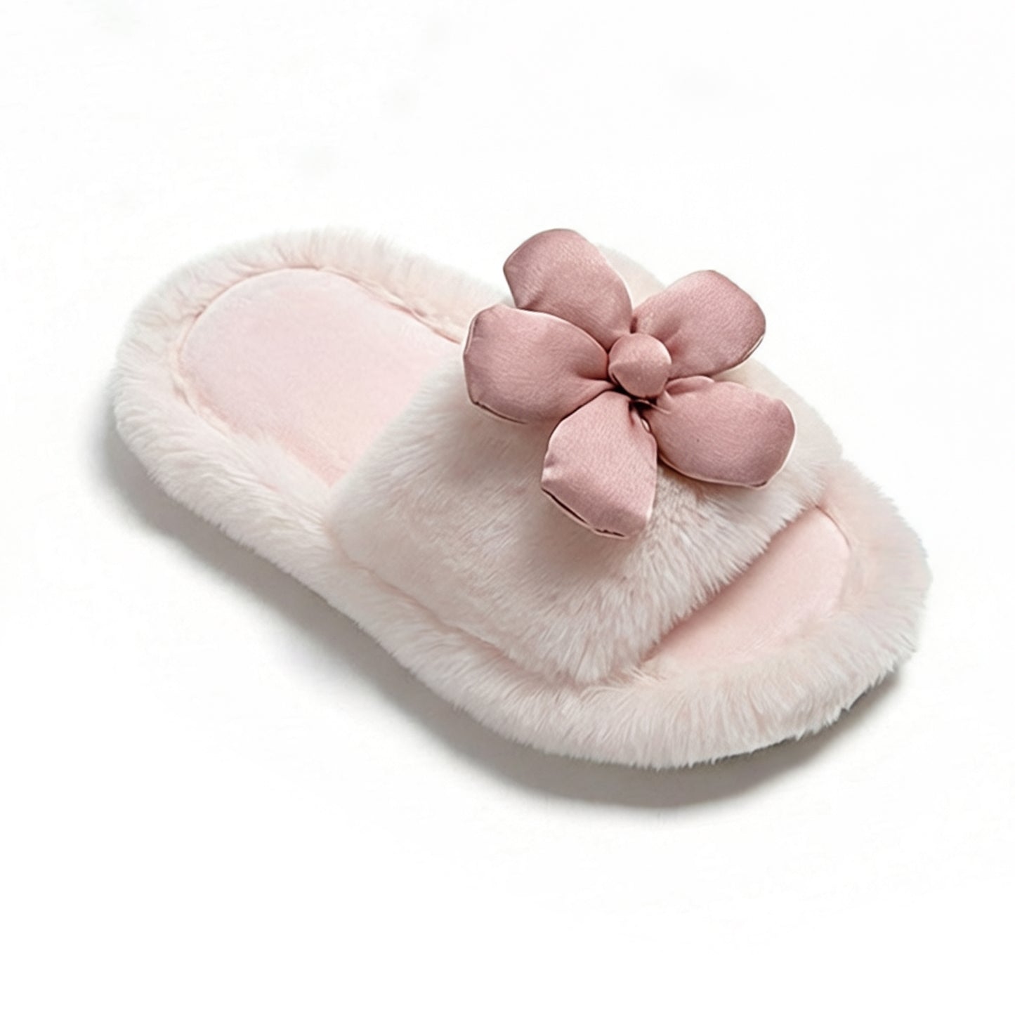 Plush Indoor Slide Slippers with 3D Floral Detail and Cushioned Sole Design