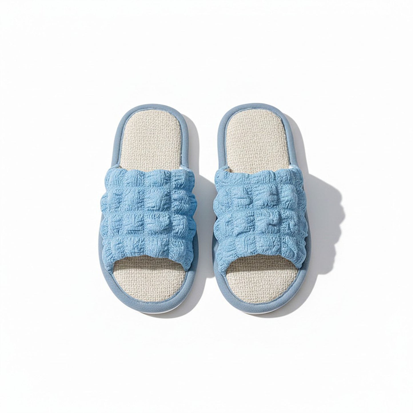 Textured Indoor Slide Slippers with Cushioned Sole and Breathable Woven Footbed